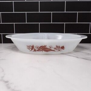 Vintage Glasbake Divided Casserole Dish (J-2352) - Brown Vegetable Medley